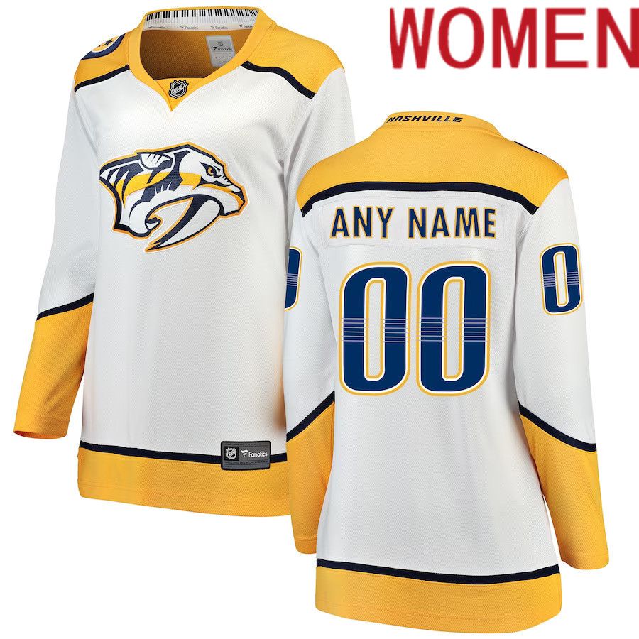 Women Nashville Predators Fanatics Branded White Away Breakaway Custom NHL Jersey->women nhl jersey->Women Jersey